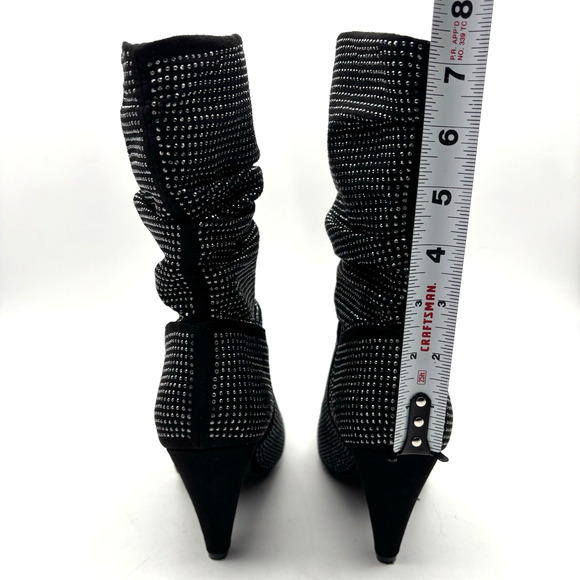 Vintage Y2K Report 'CASI' Black Faux Suede Rhinestone Block Heel Slouchy Boots 6 - Picture 10 of 15